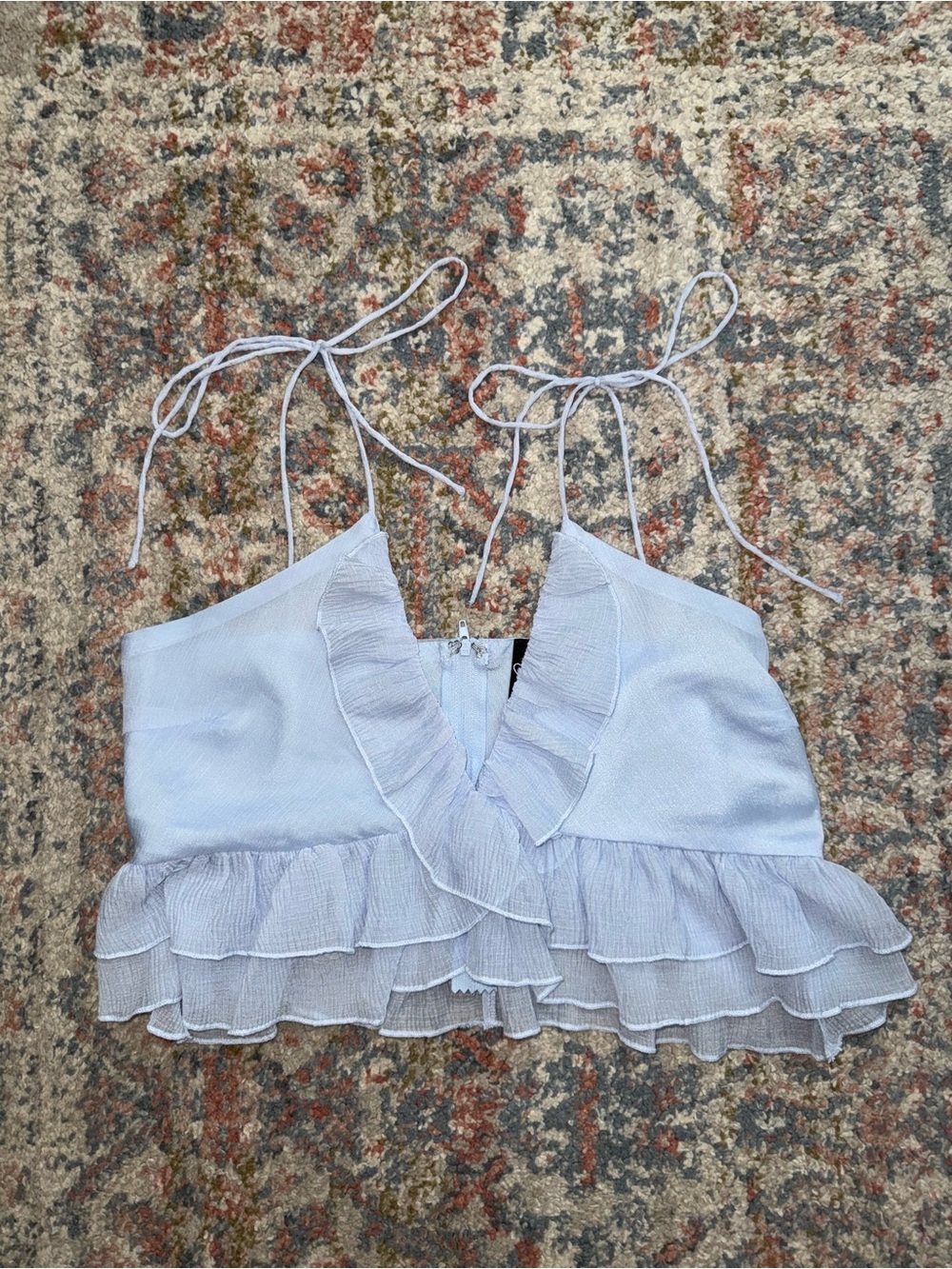 Light Blue Ruffle Tie-Shoulder Crop Top